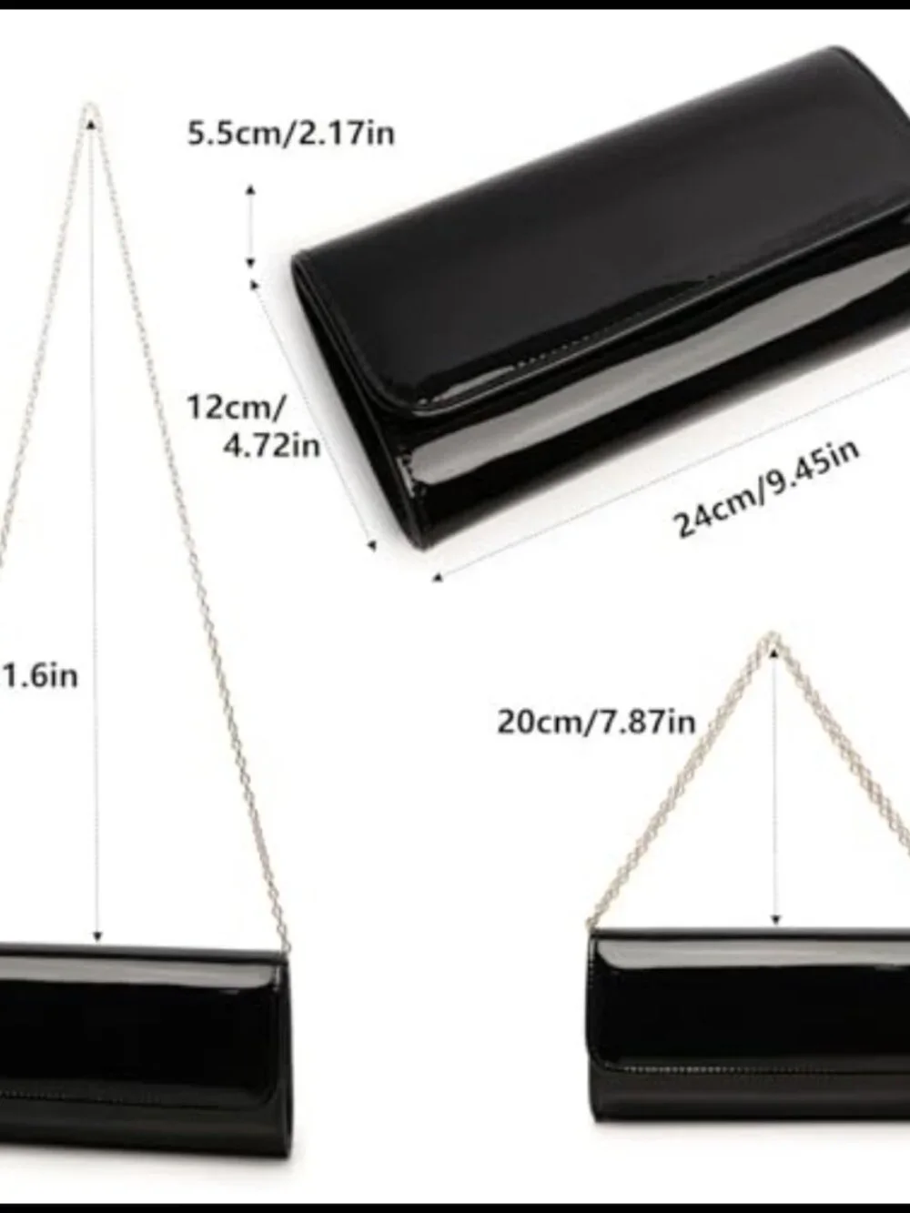 Patent Leather Envelope Clutch Detachable Chain Evening Bag Wedding Party